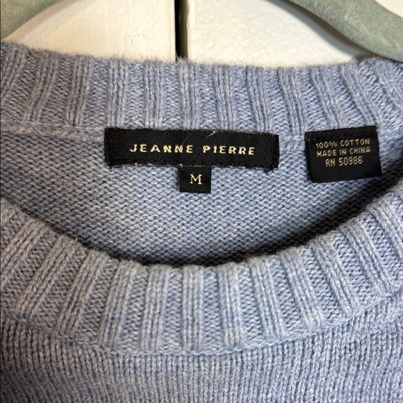 Classic EUC JEANNE PIERRE Blue Heather Crew Neck Cotton Sweater Size M - Picture 3 of 6